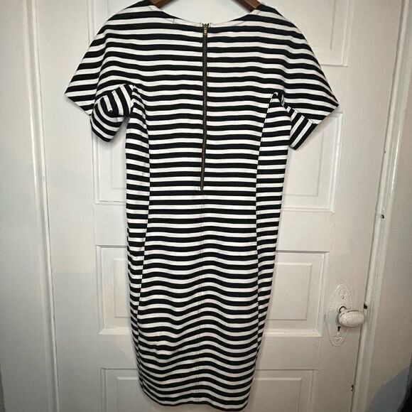 J. Crew Black & White Striped Short Sleeve Dress w/ Exposed Zipper - Picture 5 of 12